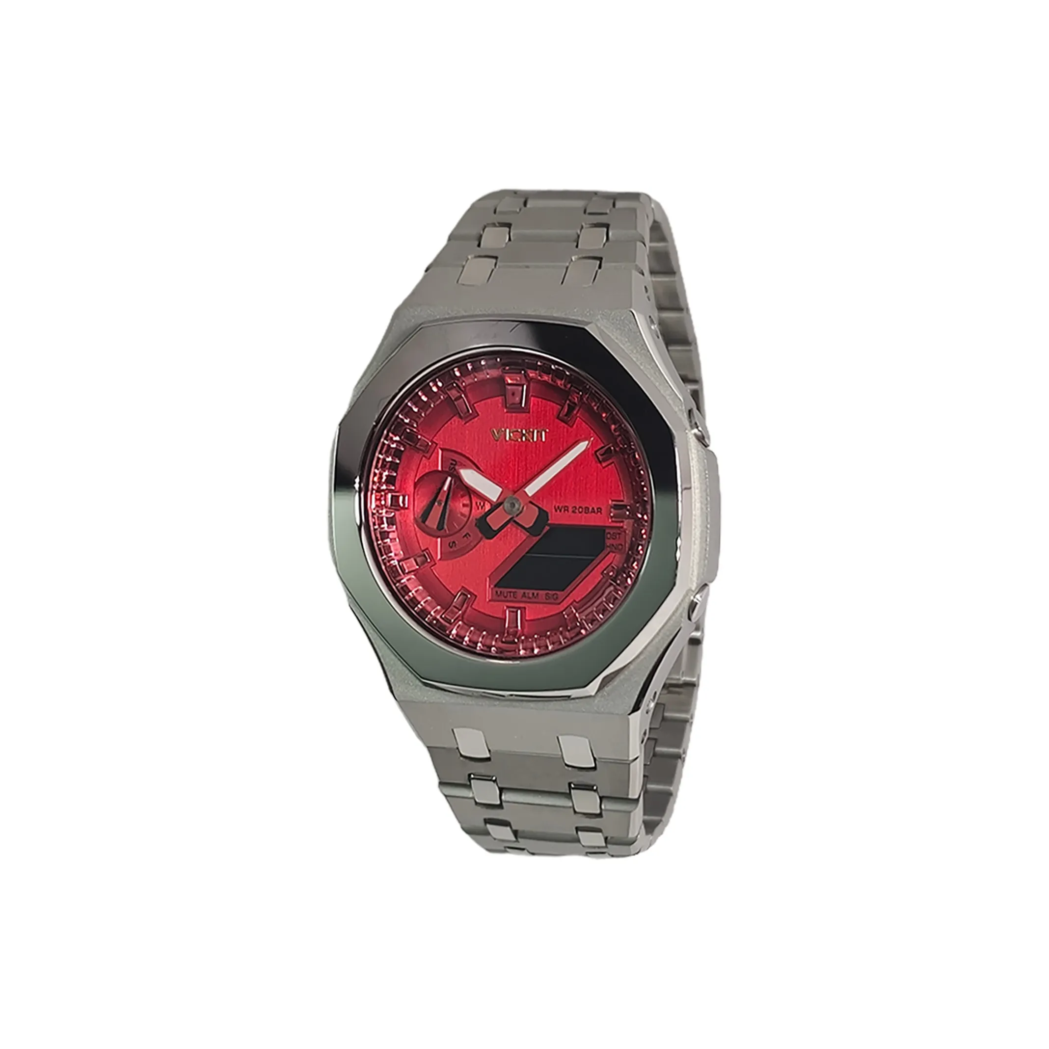 Vickit Кварцевый механизм нержавеющая сталь ремешок мужские часы красный циферблат часов