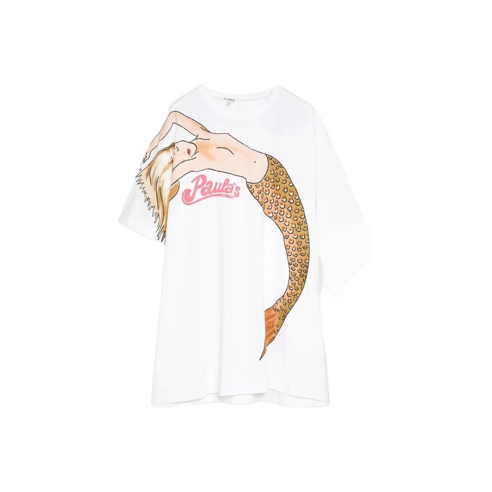 LOEWE SS23 Рукав с оборванным плечом T-рубашка Женская Белая