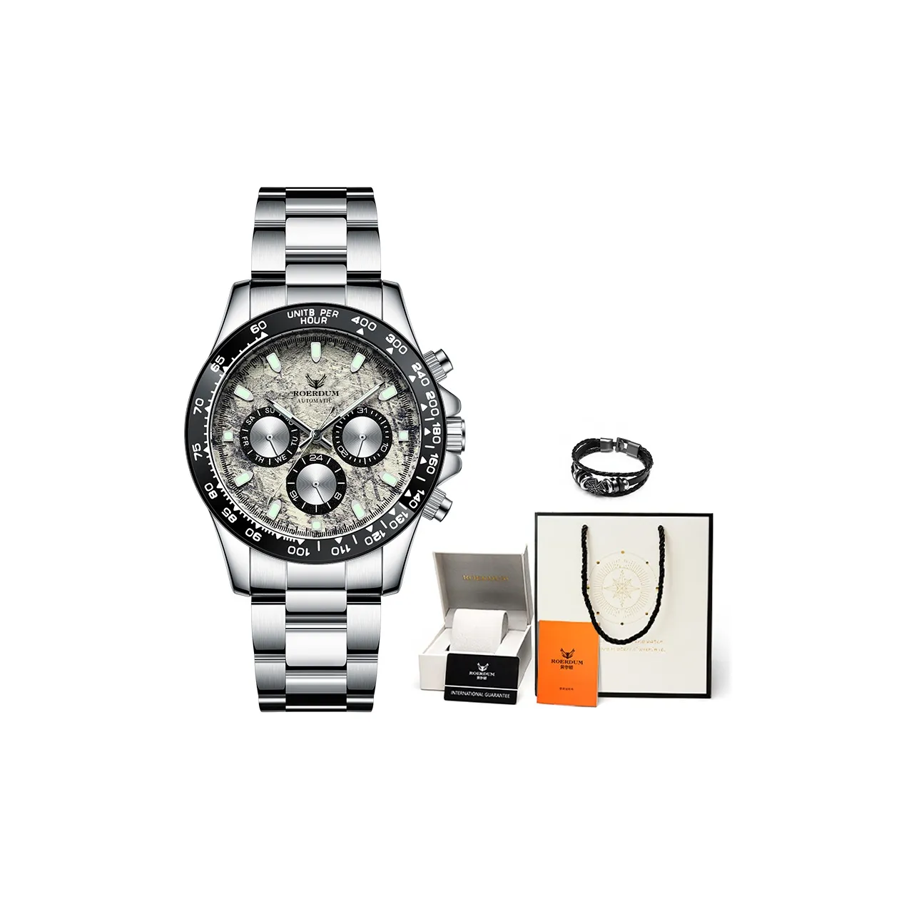 ROERDUM Ditan Collection Механический механизм ремешок из нержавеющей стали мужские часы серебристый циферблат