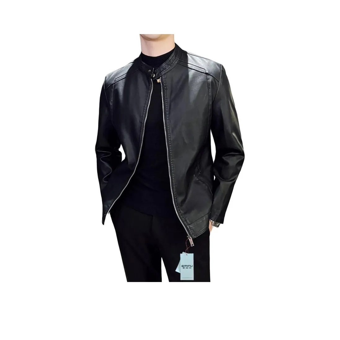 EMINU Черные Мужские Кожаные Куртки