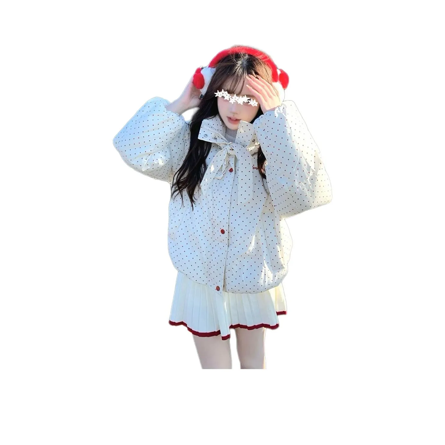 Dippanis Белый Гороховый узор Женские пуховики