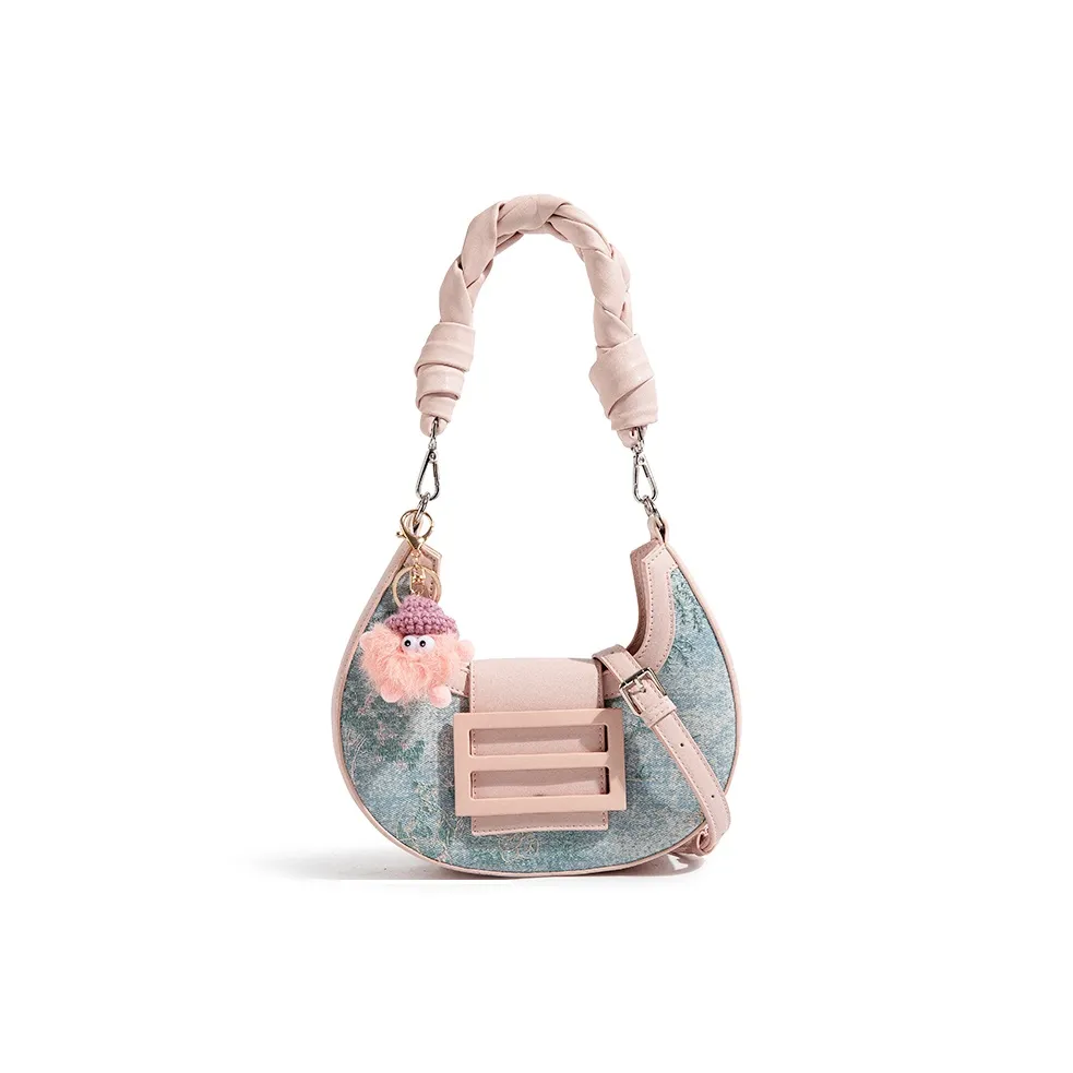 CAEISL KCIEL Синтетическая кожа Одно плечо Сумка Обычный Женский Синий и Белый Вышитый Розовый