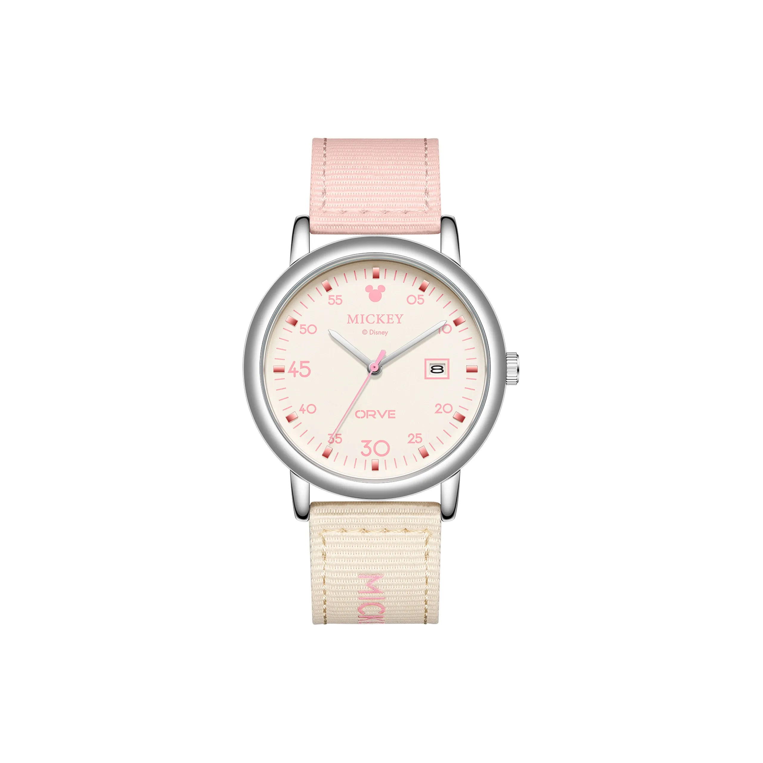 Disney Mickey Кварцевый механизм Нейлоновый ремешок Часы для женщин Бежевый циферблат часов