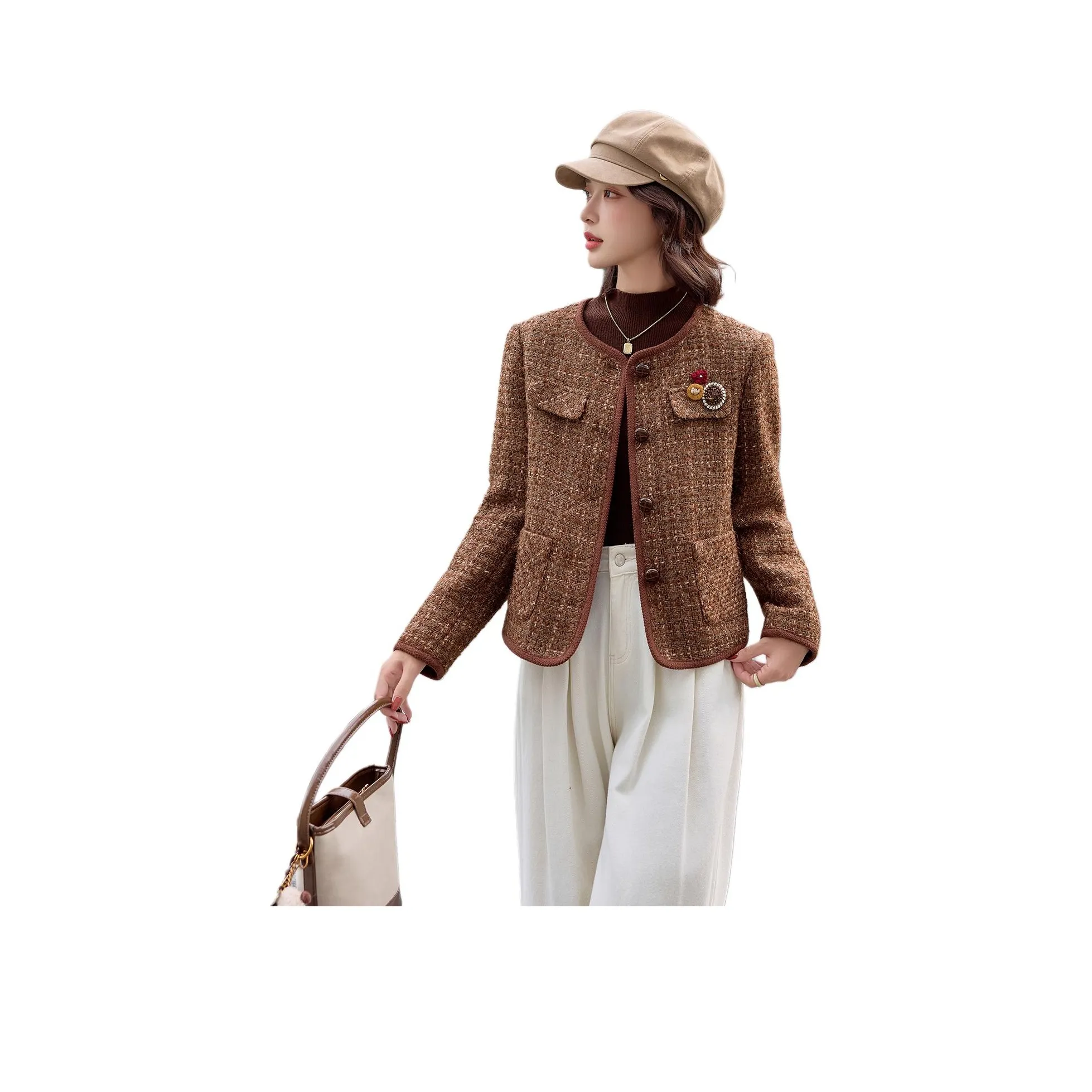 MJ Осеннее Зимнее Укороченное Пальто Женское