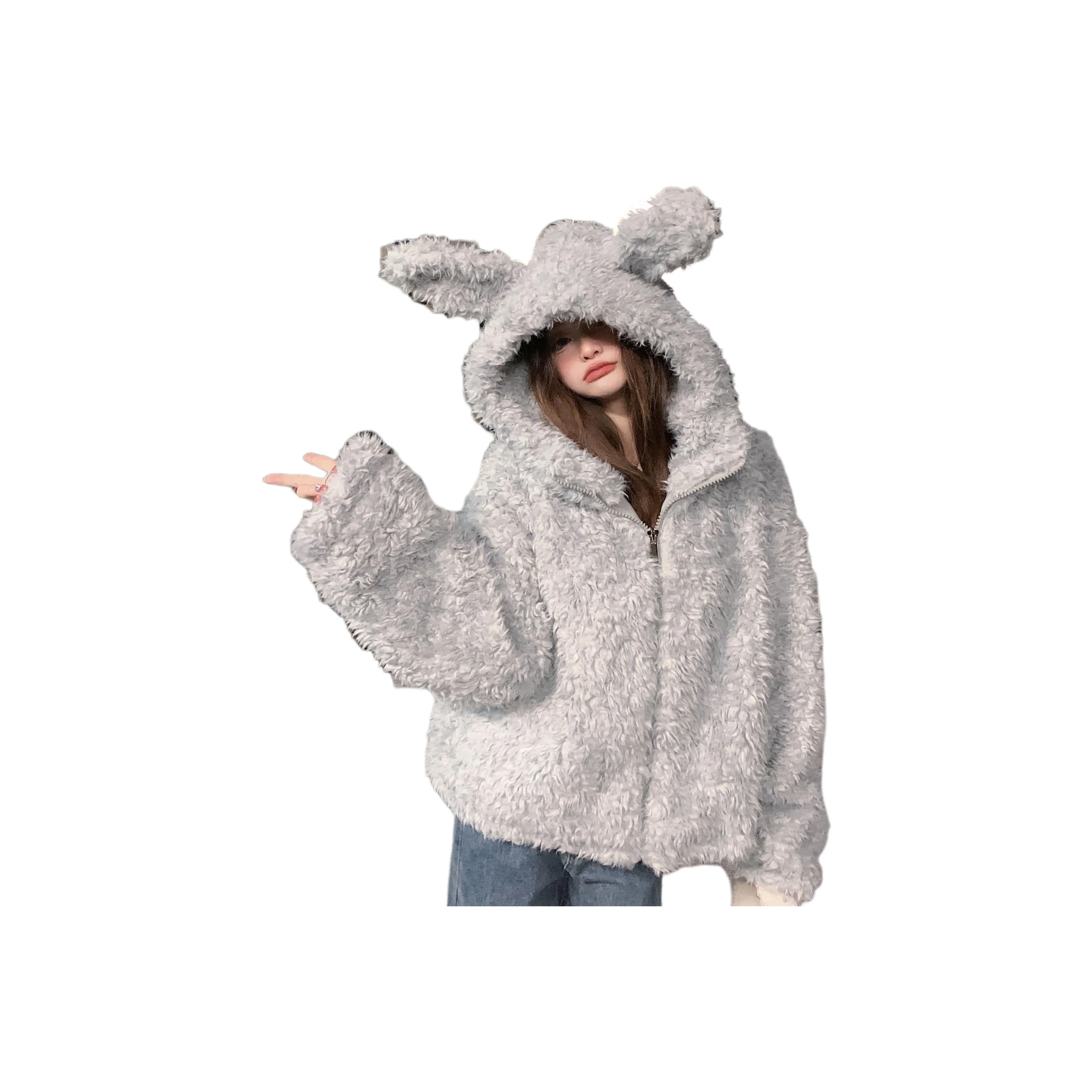 XIANSINIAO Пыльно-голубой кроличий ушный женский трикотаж