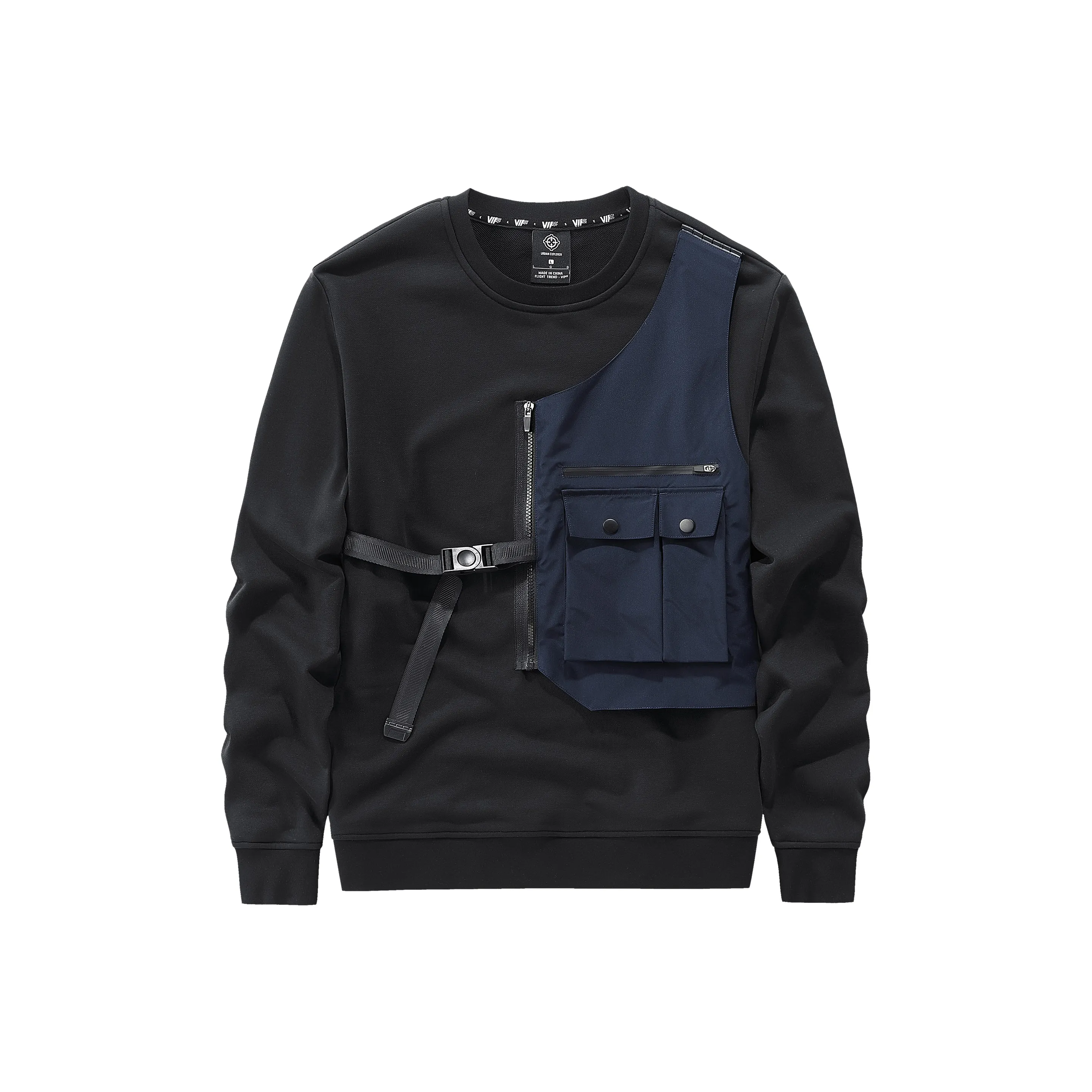 VIP Облегающий Mock Двухкомпонентный Длинный Рукав Т-Рубашка Мужская Черная