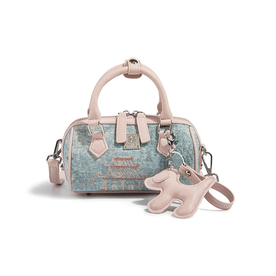 CAEISL KCIEL Полиуретан Синтетическая Кожа Сумка Женская Синие и Белые Вышитые Розовые