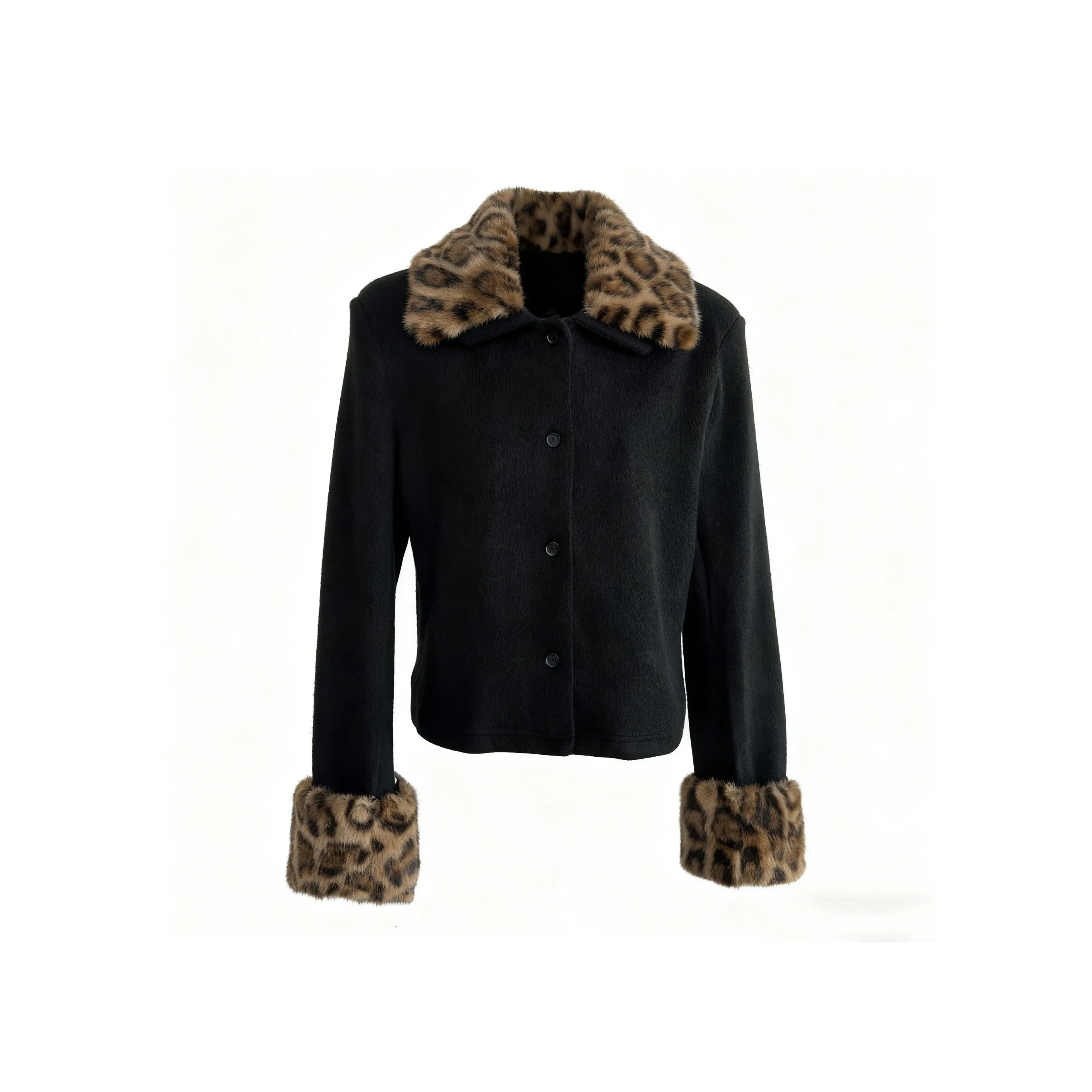 BIFH Леопардовый принт Черное женское короткое пальто