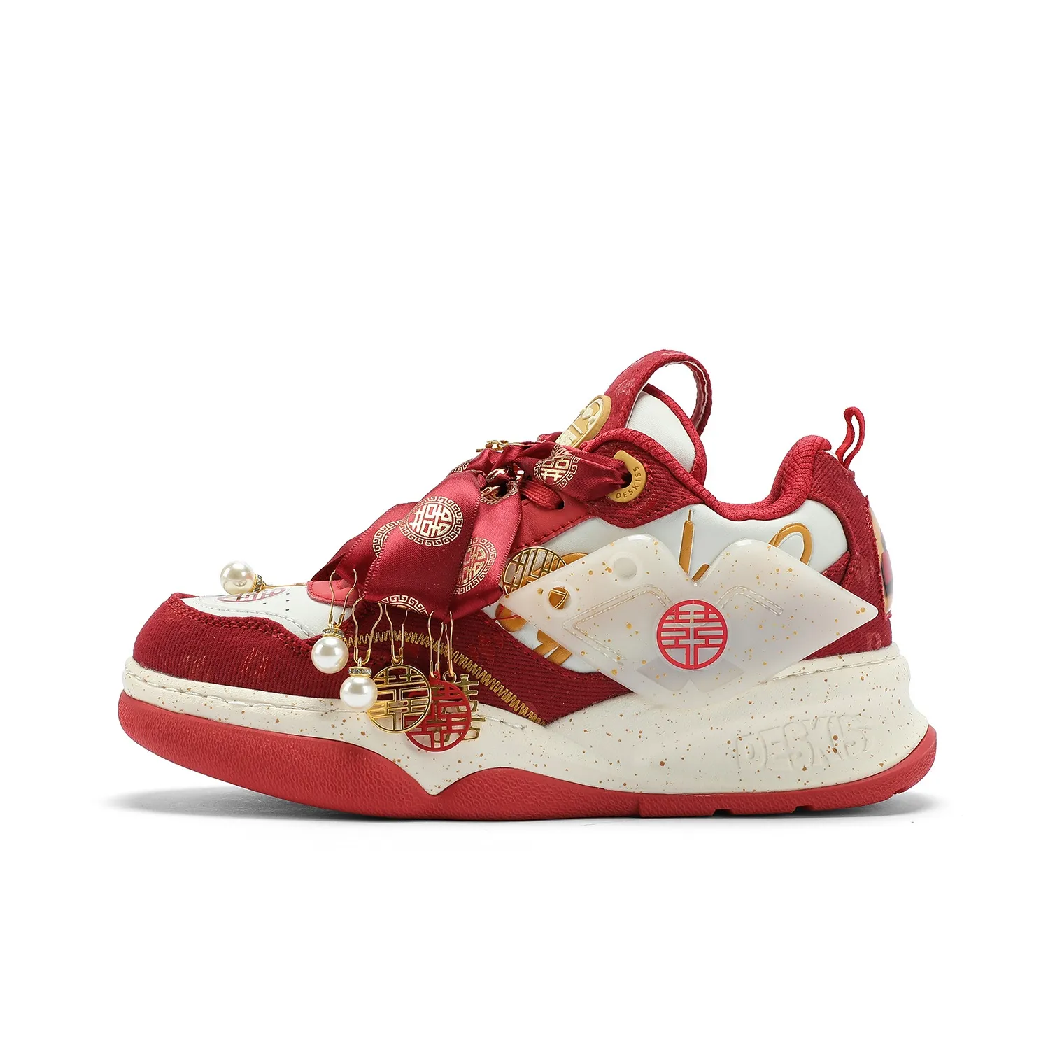 DESKISS Китайский стиль Красная обувь для свадьбы съемная DIY повседневная для ношения