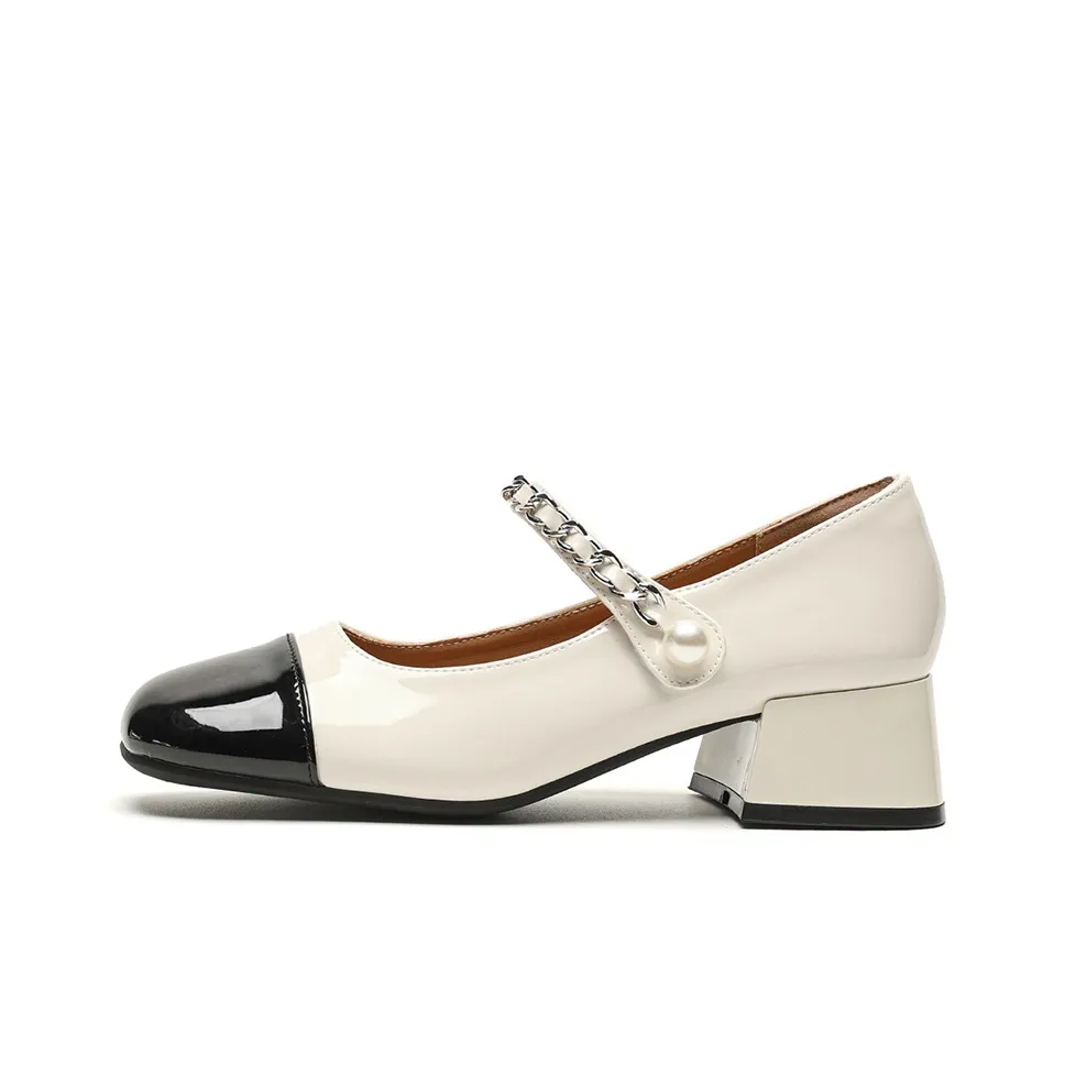 Lanza Грубый каблук Туфли Мэри Джейн Женские Экрю