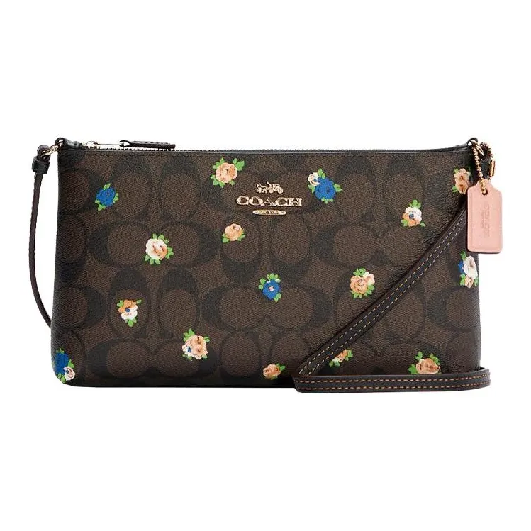 COACH Zip Top Crossbody Холщовая кожа Сумка через плечо Маленькая Женская Темно-коричневая