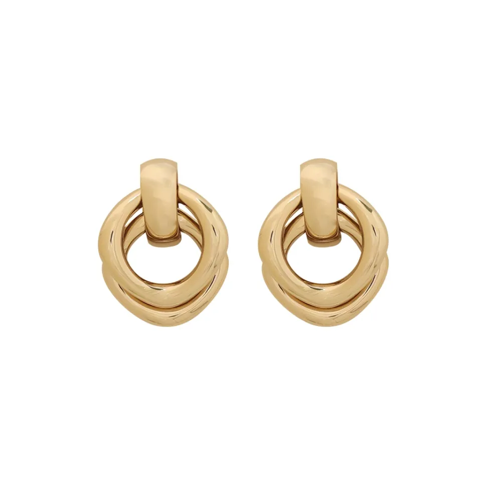 Retro Chic Brass Gold Plated Роман Двойное обвертывание Серьги-кольца Женские