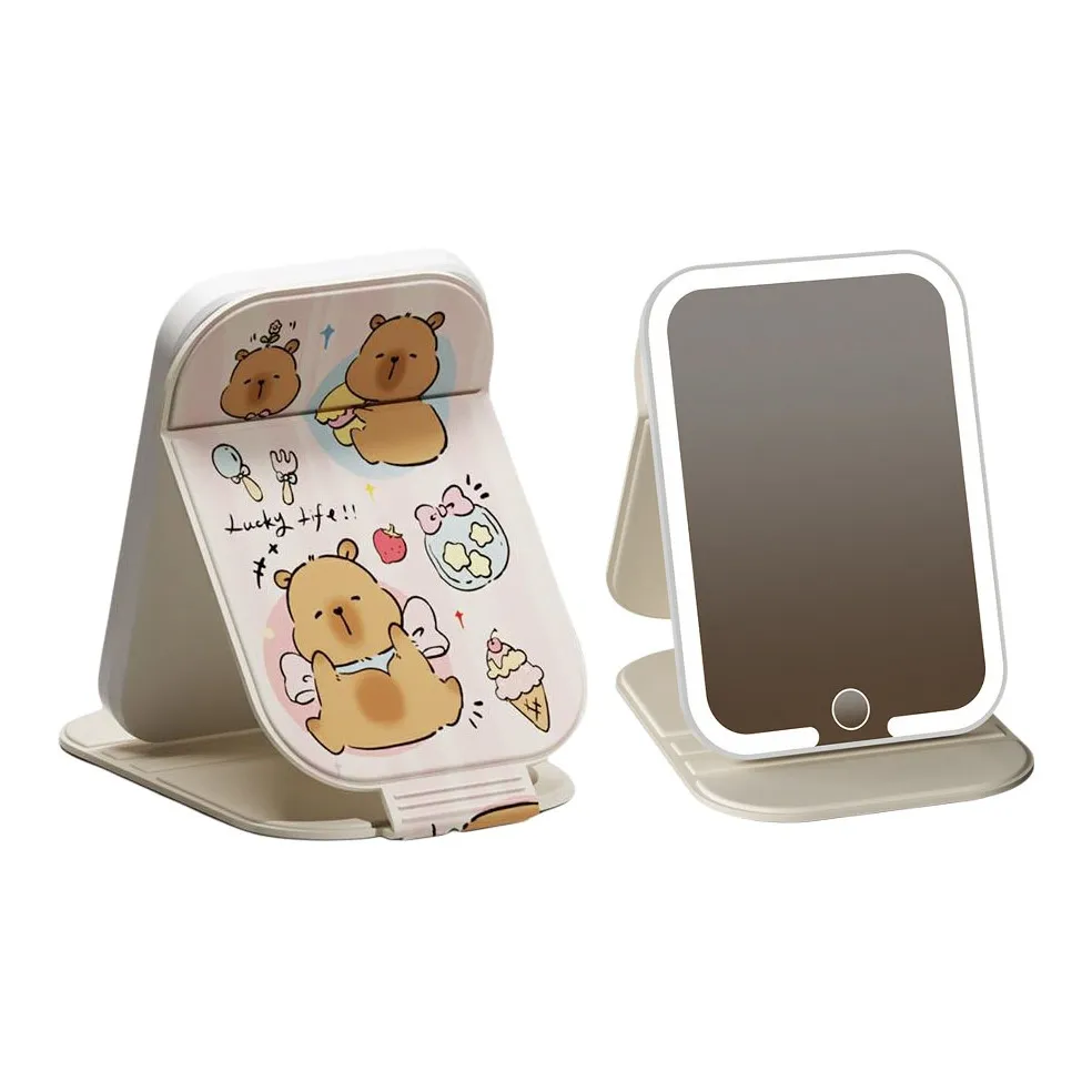 CHENKE LED Мультяшный с принтом Зеркало для макияжа Портативный Настольный Складной с подсветкой Студийное Зеркало