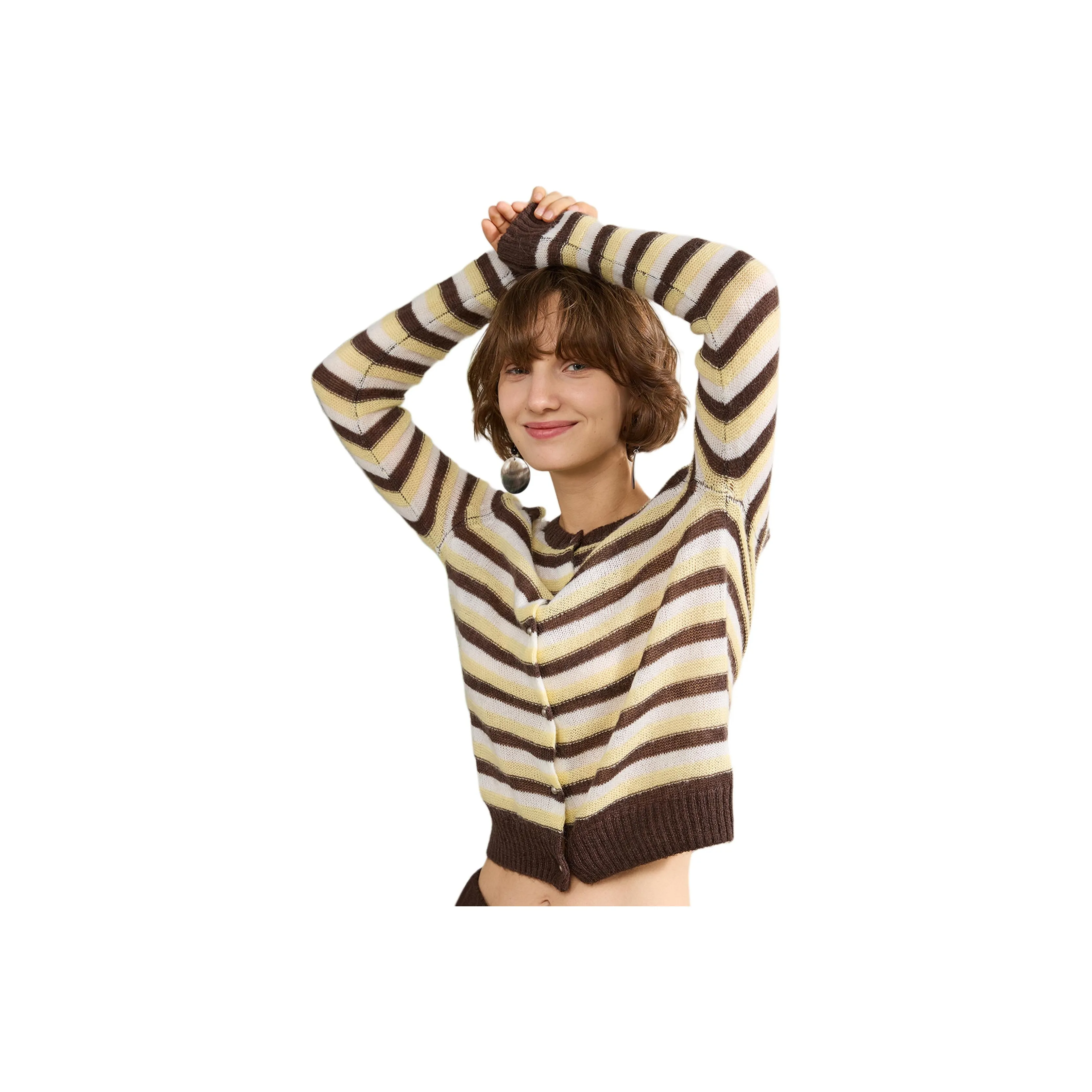 NOEND Трикотажная ткань Длинный рукав Кардиган Женский