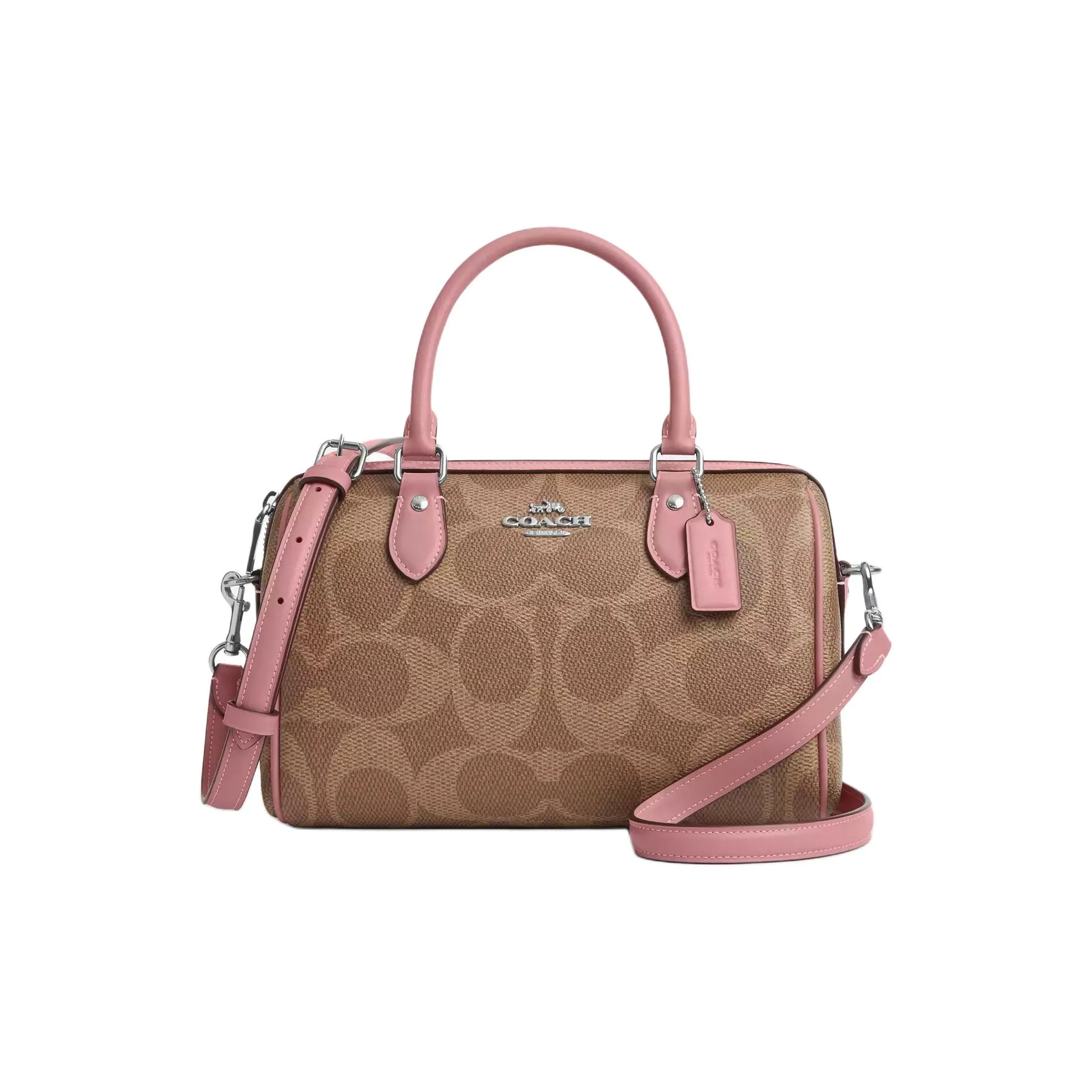 COACH Rowan Подпись Покрытый холст Через плечо Сумка Средняя Женская Розовая Коричневая