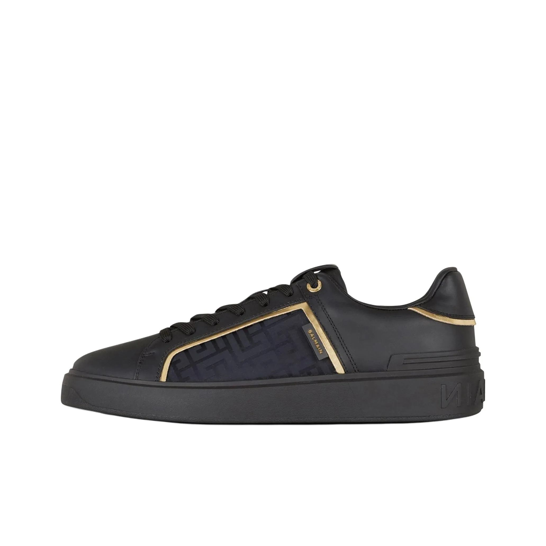 BALMAIN B-Court Skateboard Shoes Men Low-Top Black/Gold