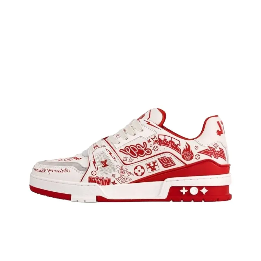 LOUIS VUITTON Trainer Skateboard Shoes Unisex Low-Top White Red Graffiti