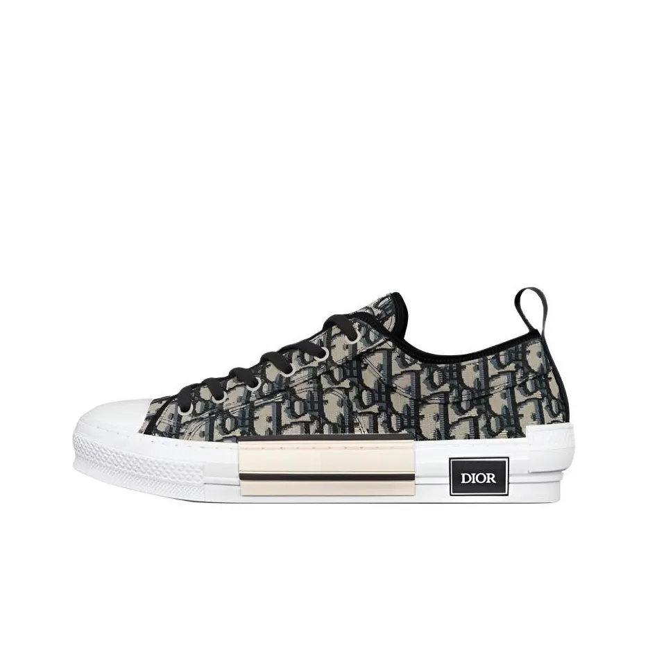 DIOR B23 Canvas Shoes Unisex Low Top Beige Black