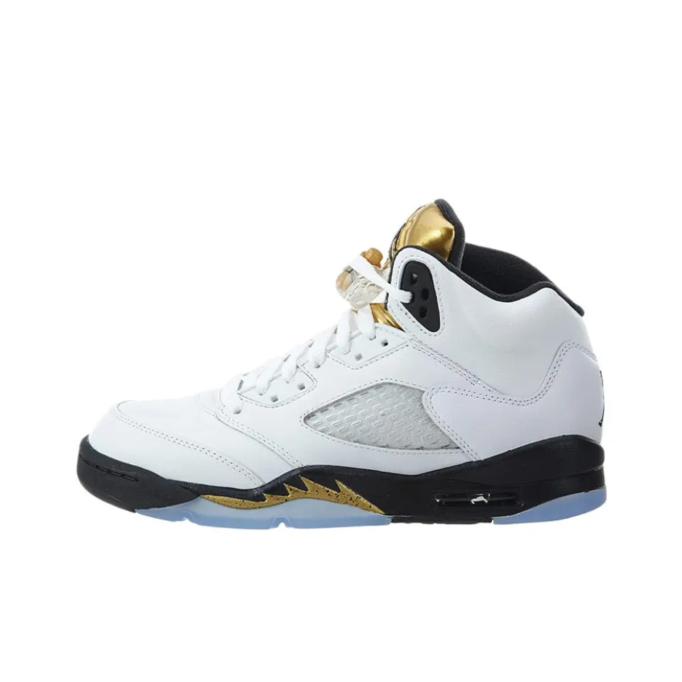 Jordan Air Джордан 5 Противоскользящие амортизаторы Высокий топ Детские баскетбольные кроссовки Белый Черный Золото 2016 Подростки