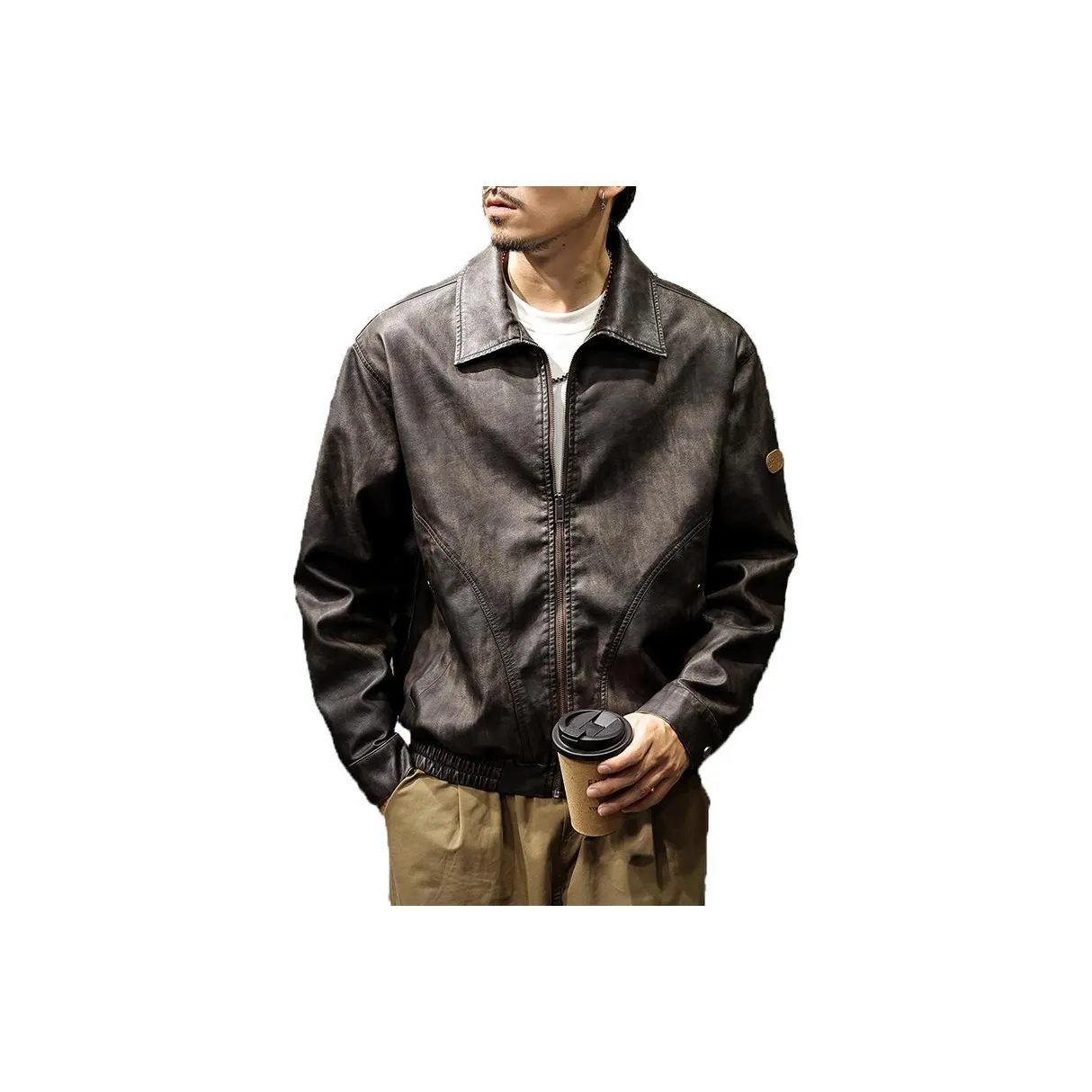 LUJIEBANG Кофе Мужская Кожаная Куртка