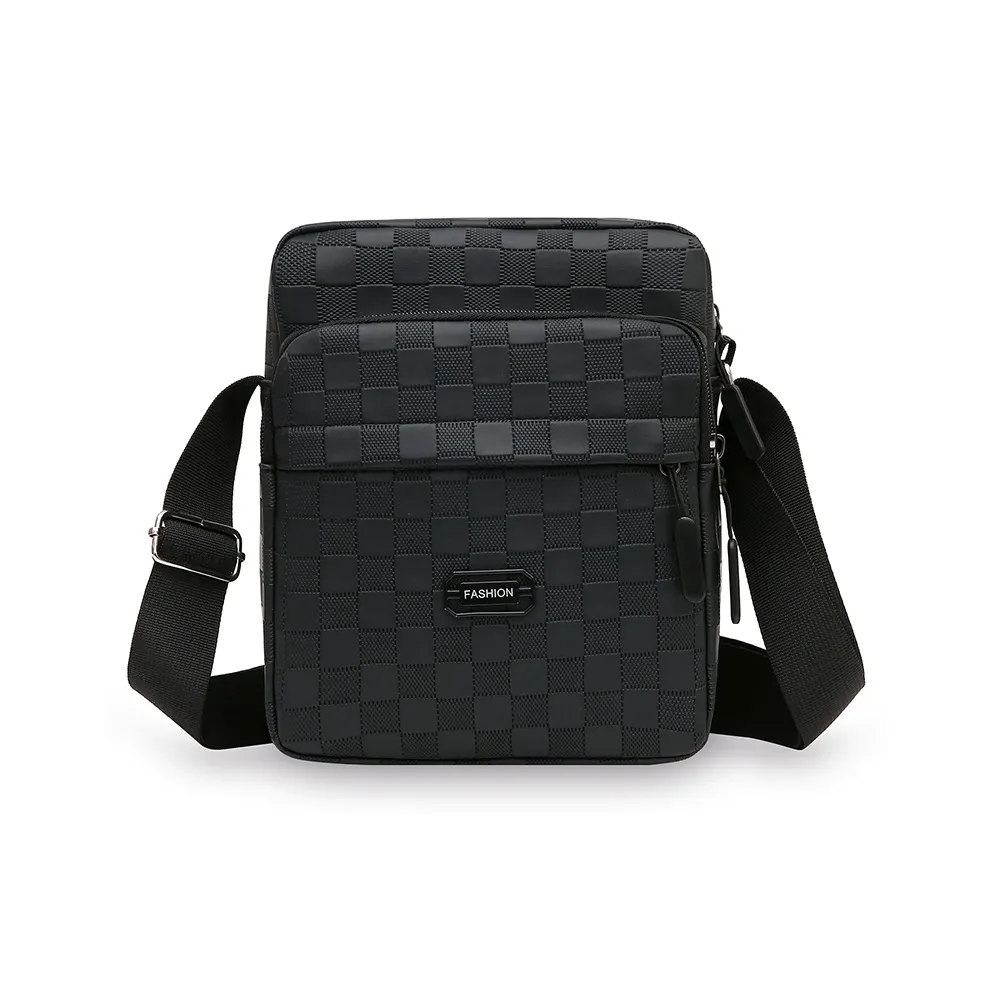 SMVP ПУ (полиуретан) Сумка через плечо Стандартная Мужская Черная Клетчатая Черная