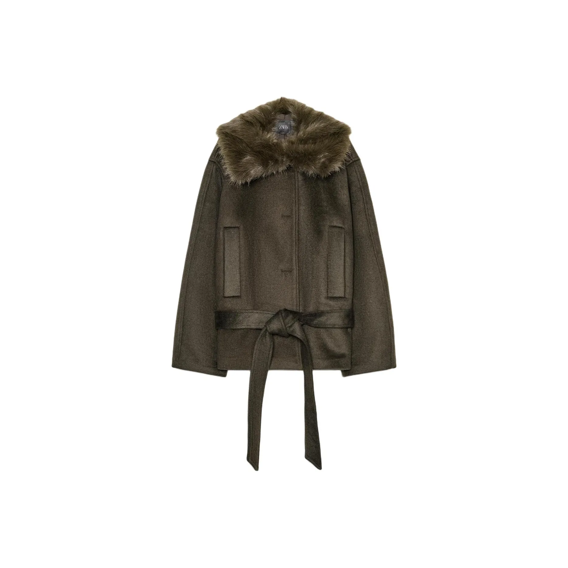 ZARA Темный хаки Женское пальто