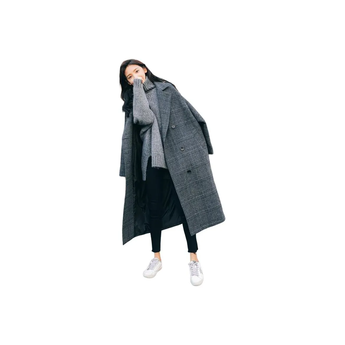 DEDY Темно-серая клетка [утепленная] свободный крой Runs маленький рассмотрите на один размер пуховые куртки женские пальто