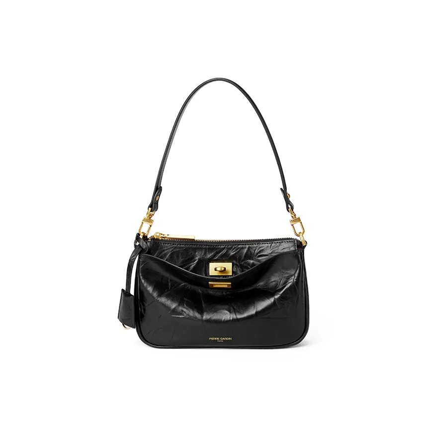 PIERRE CARDIN Сумка через плечо из крупнозернистой текстуры коровьей кожи женская черная