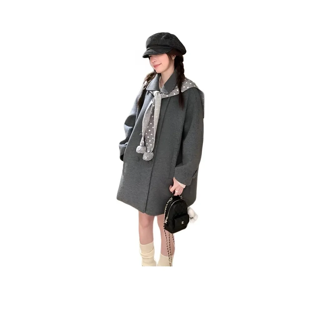 COHX Серый Пальто + Шаль в Полка Дот Женское Пальто