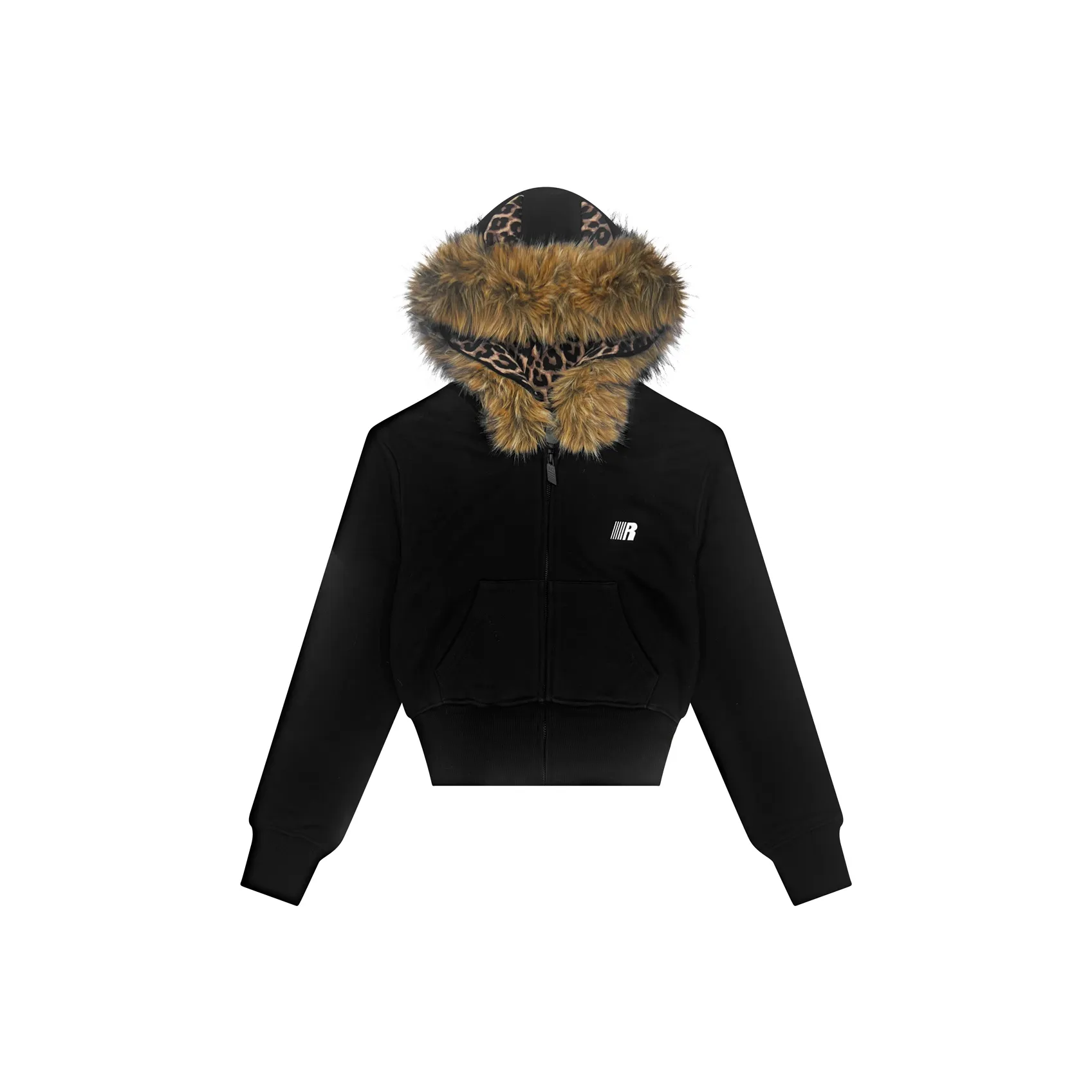 FDR Черный Облегающий крой Меховой воротник Женские Свитшоты