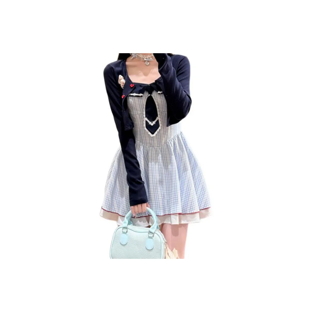 FABRIC PIG Синий Кардиган + Платье-камзол + С подарками Brooch Женские Комплекты с юбкой