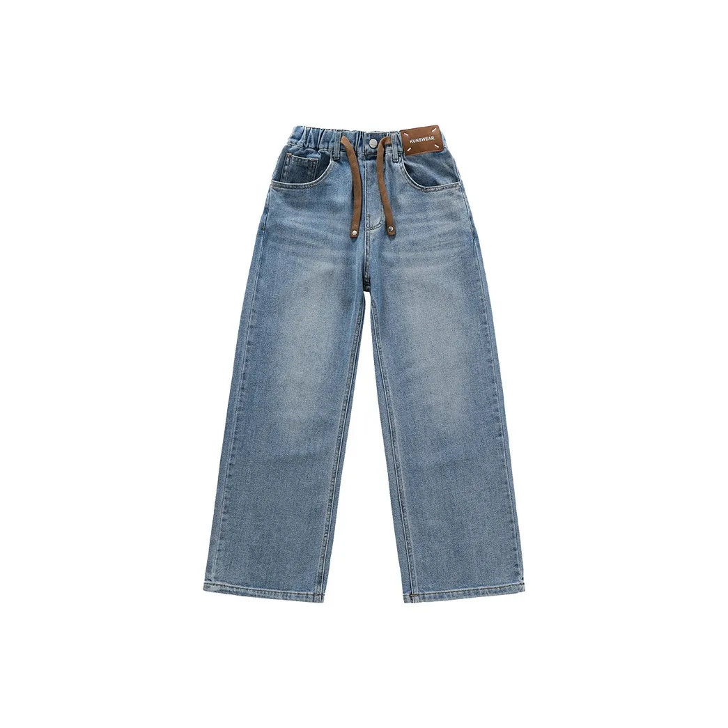 RHOBESAM Tao GU Детская одежда 8740 Передняя часть Кофе Веревки Широкие брюки 3 Синий Kids Джинсы