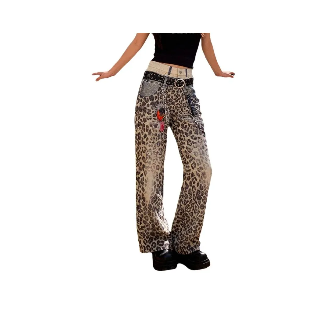 OKPI Леопардовый принт Унисекс Джинсы