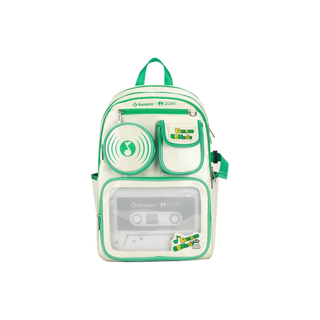 KUMPOO QQ Музыкальный Коллаборация Синтетическая кожа Рюкзак Унисекс Экрю Зеленый