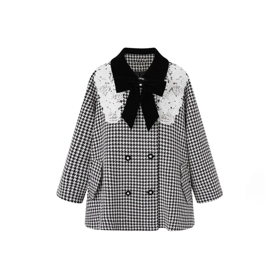 BIFH Черный Wa Белый Клетчатое Пальто Женское Пальто
