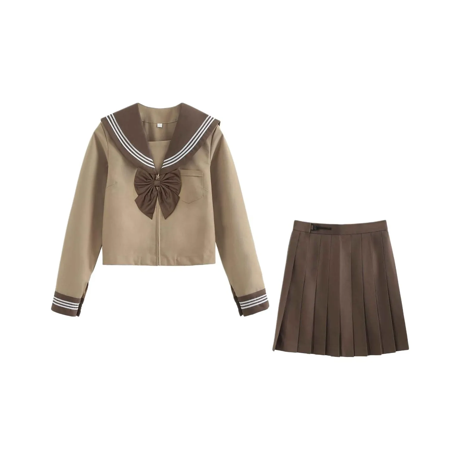 SHENBEI JK Молочно-чайный Трехкомпонентный Набор Длинный Рукав Топ+Короткая Юбка+Галстук-бабочка Женские Юбочные Комплекты