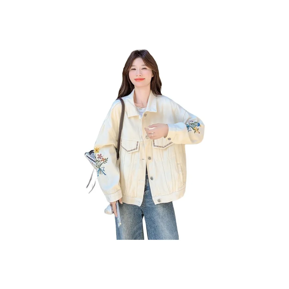 PZHK Экрю Женские Джинсовые Куртки