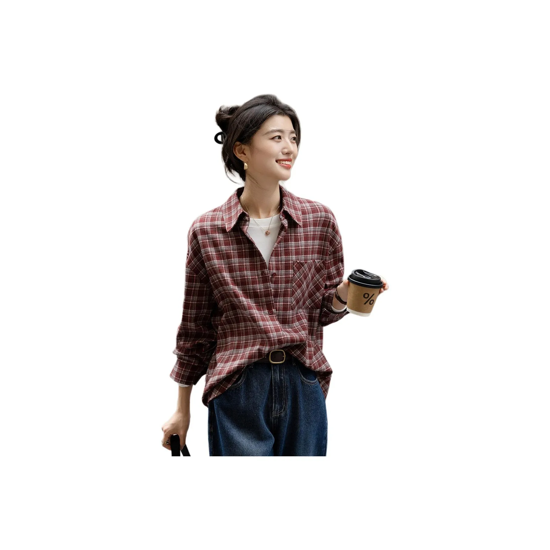 LANGQING Ягодно-красный Женская рубашка