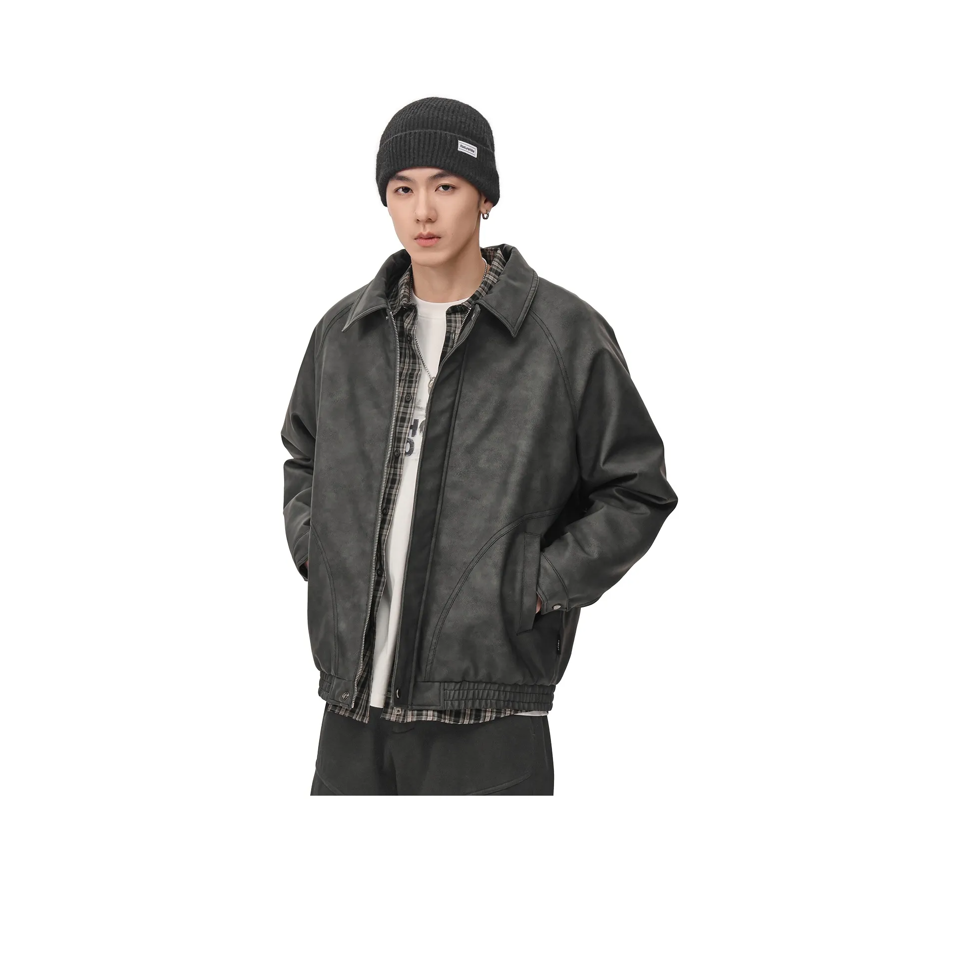 GWIT Винтажный черный Мужская кожаная куртка