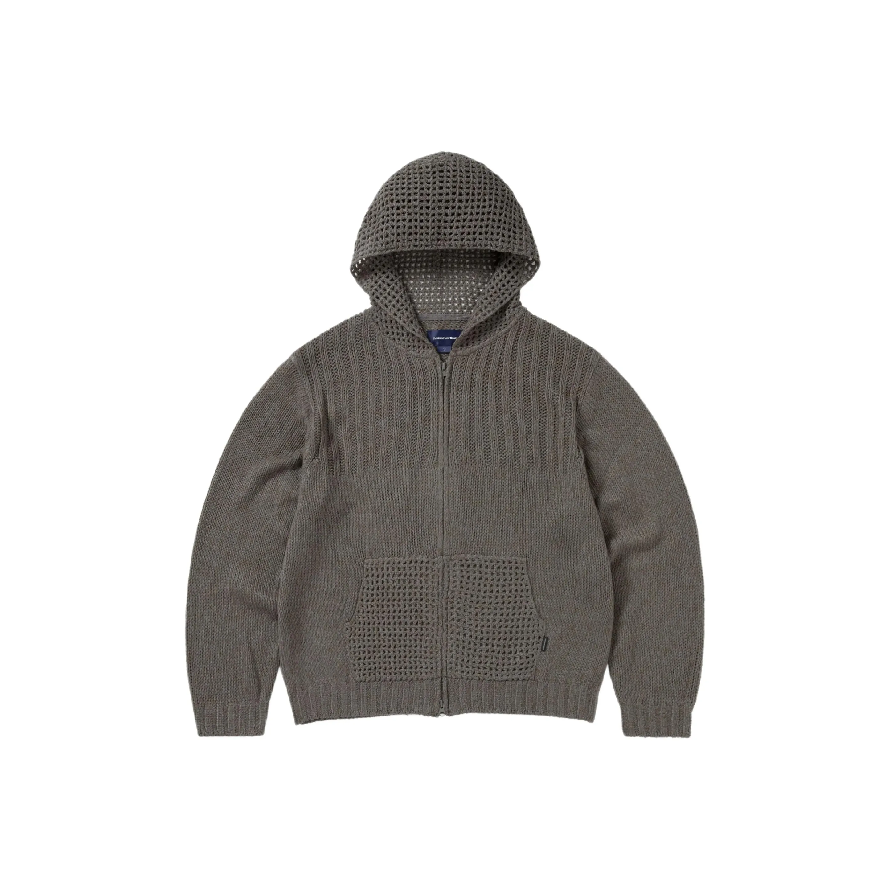 Thisisneverthat FW25 Crochet KNIT ZIP UP Hoodie GREY Трикотаж Unisex