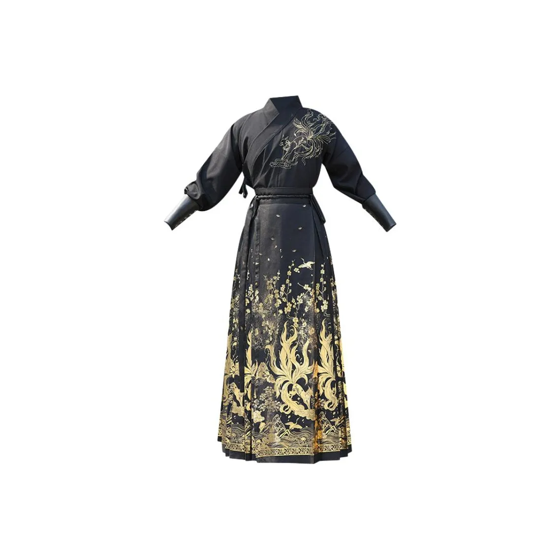 HUANLINGSI Черный топ+Юбка+Напульсник Мужской Ханьфу