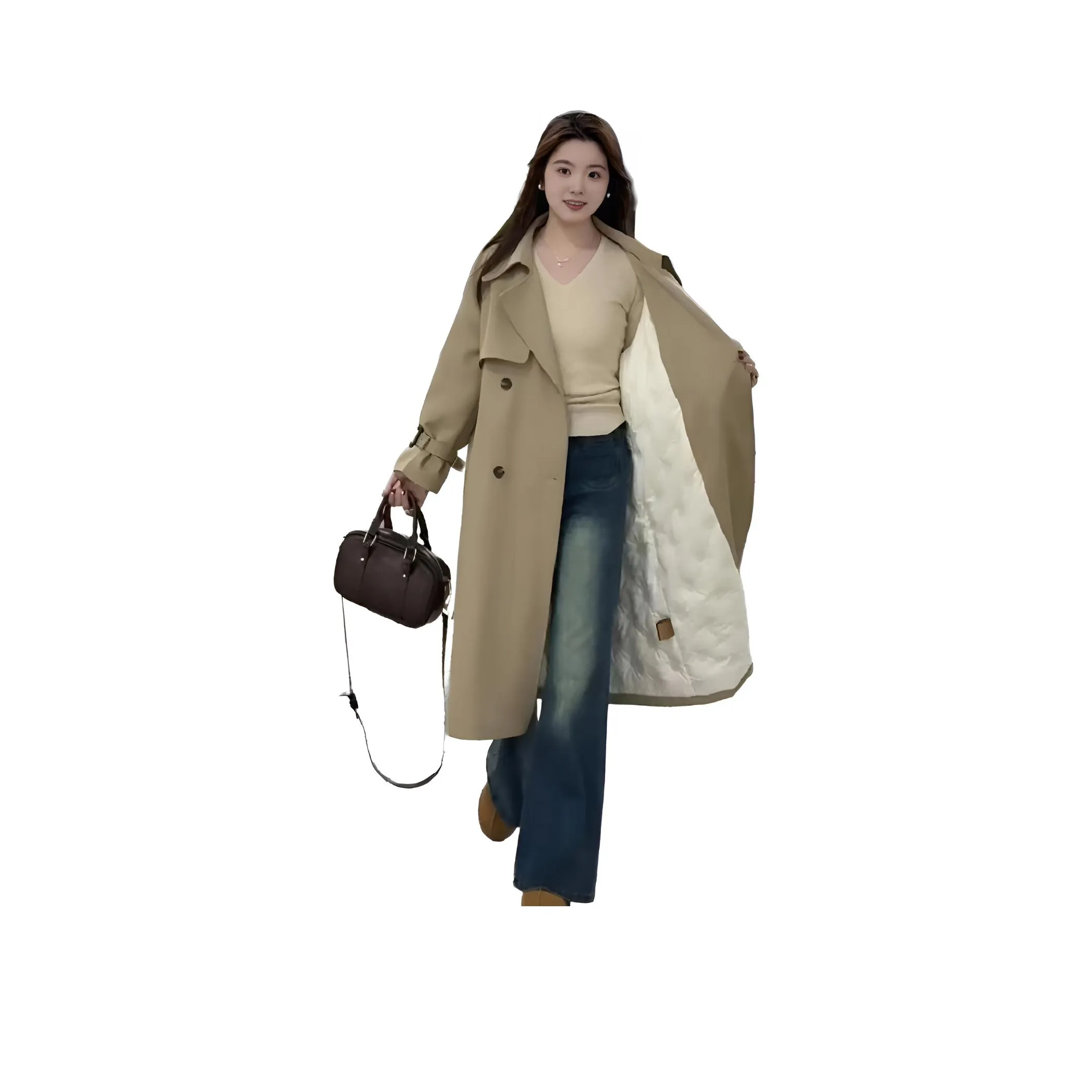 GULIANFEI Хаки Женская тренч-куртка