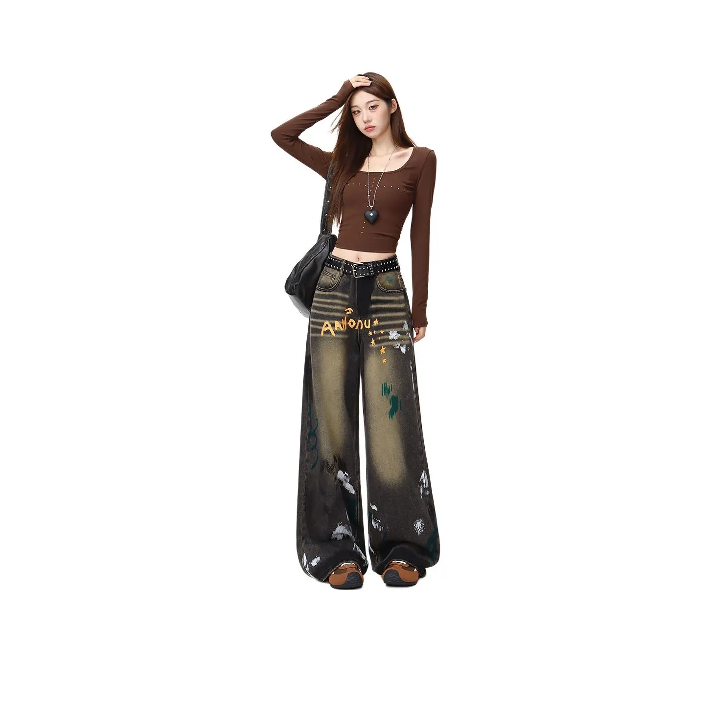 HIPHOPPUNKS Черный Серый Цвет Женские Джинсы