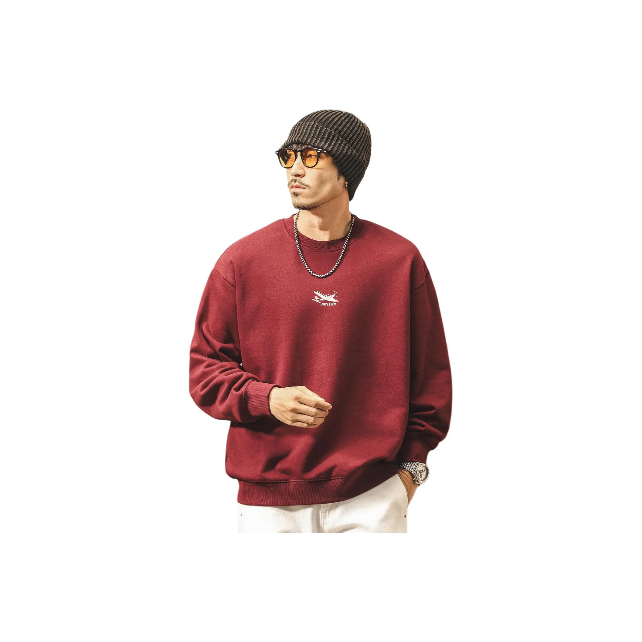 JIELEINUO Бордовый Мужской Свитшот