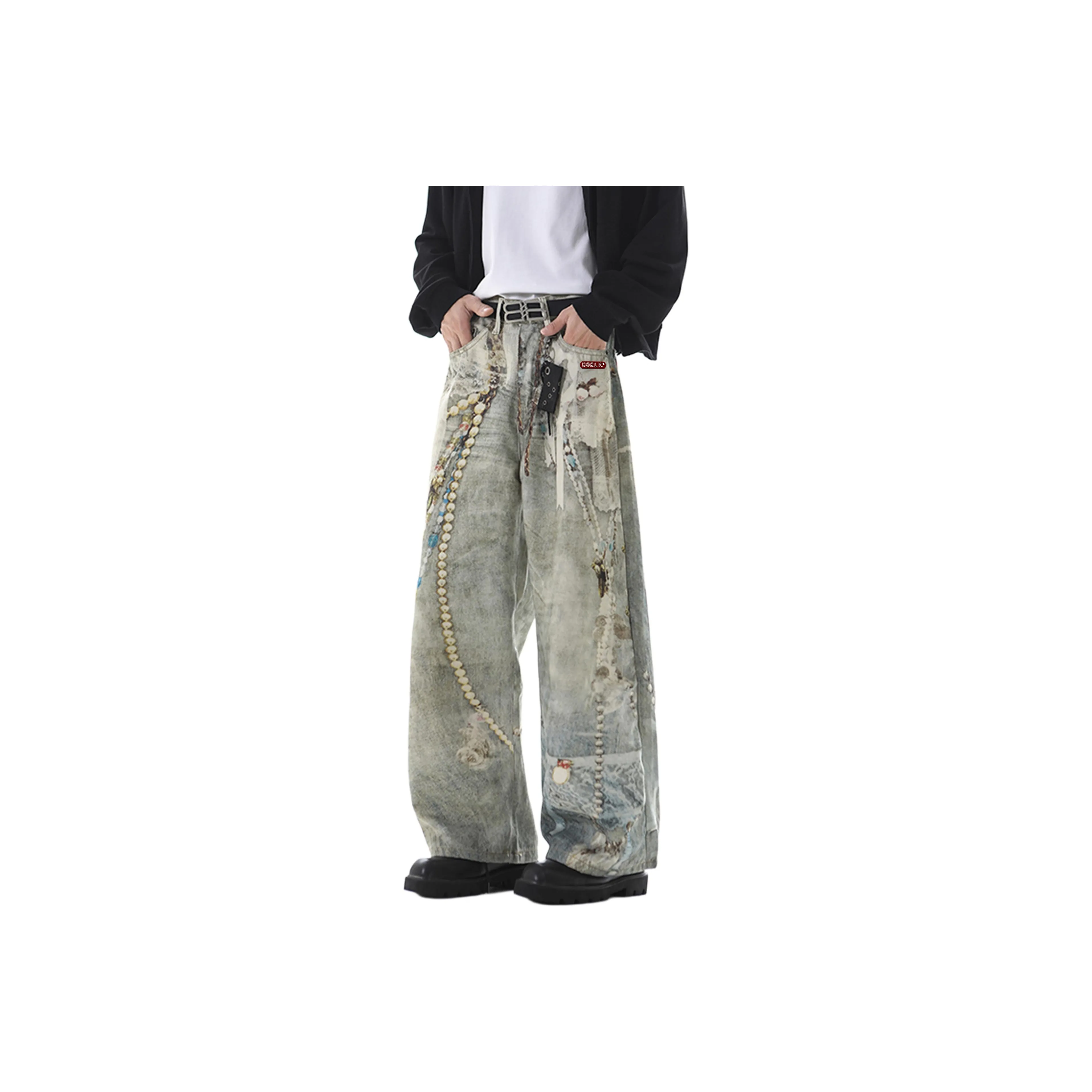 HOKLV Синий С подарками Съемный Застежка-липучка Унисекс Джинсы