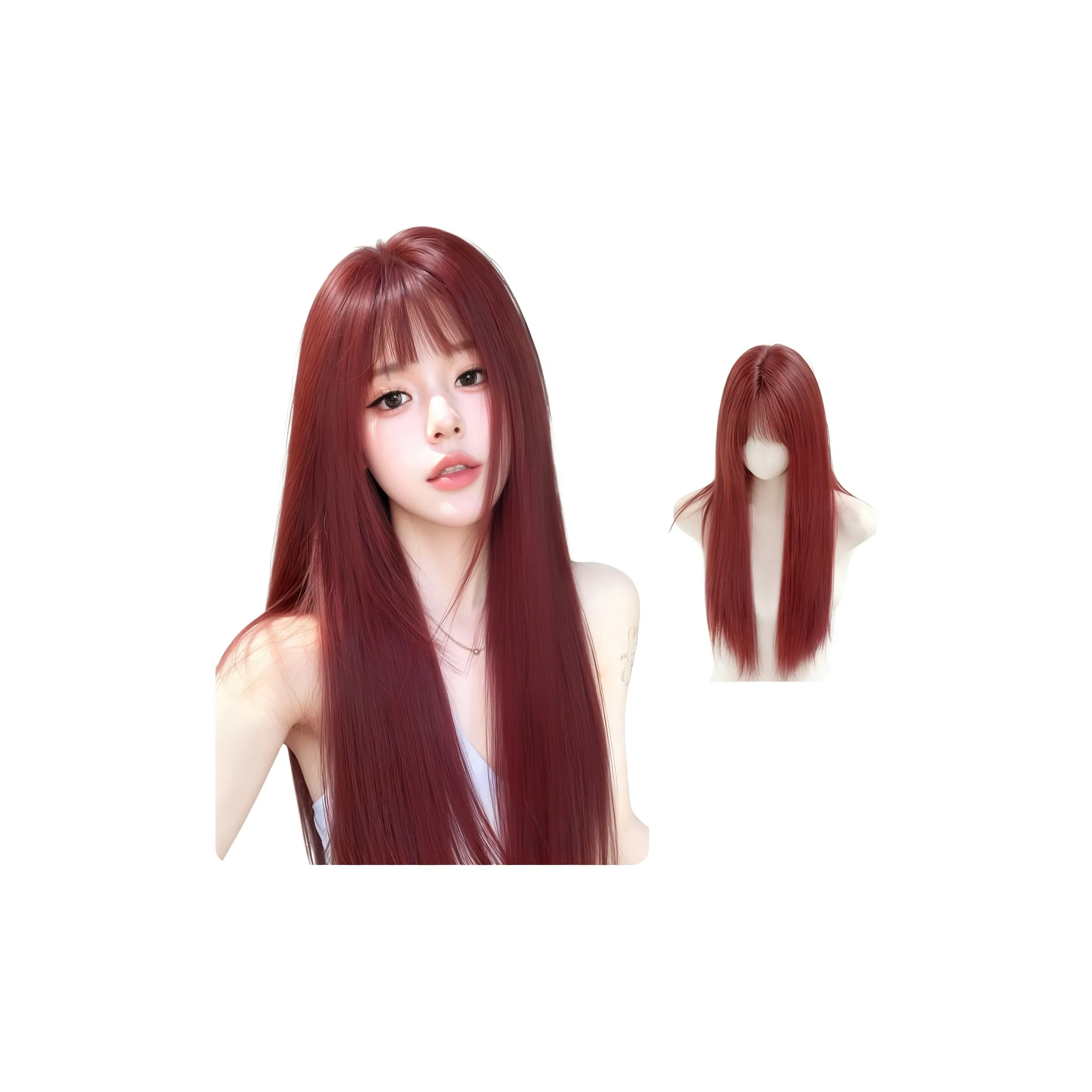 YOUXI [Горячая девушка Sniper] Перука для женщин Малиново-красные тонкие прядь Длинные прямые волосы Высокотемпературная пряжа