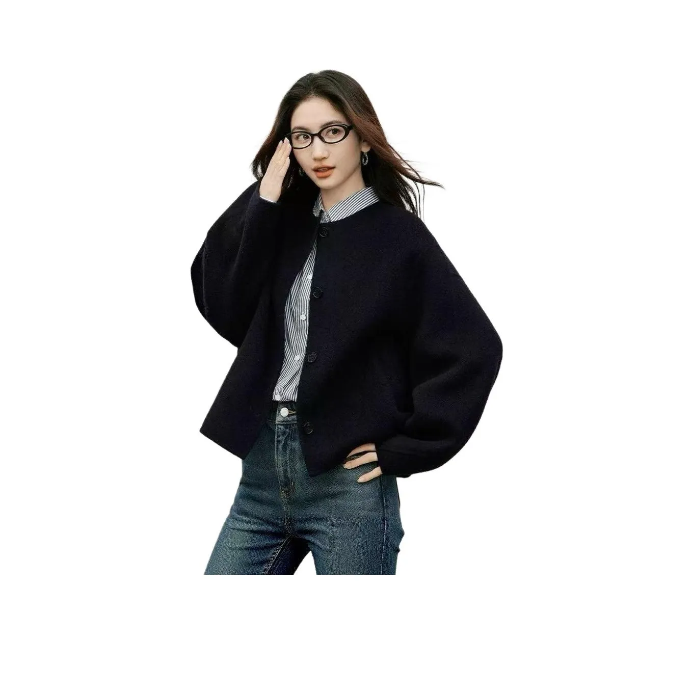 Flowers In Water Темно-синий с Water Flower Бренд Наклеенный Женское Пальто