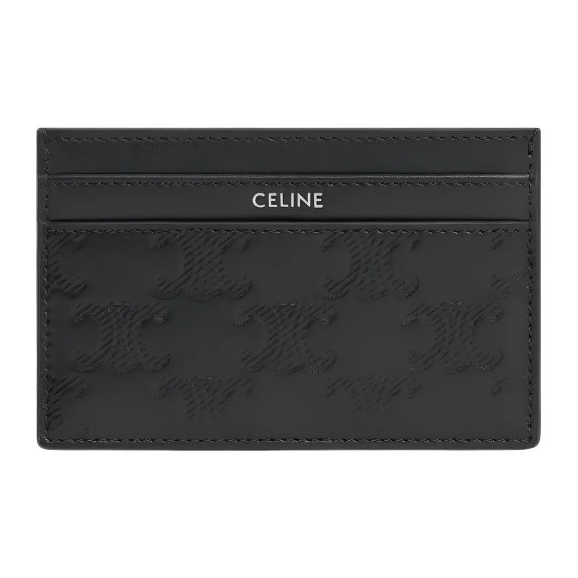 CELINE Triomphe Lambskin Men's Black Card Holder