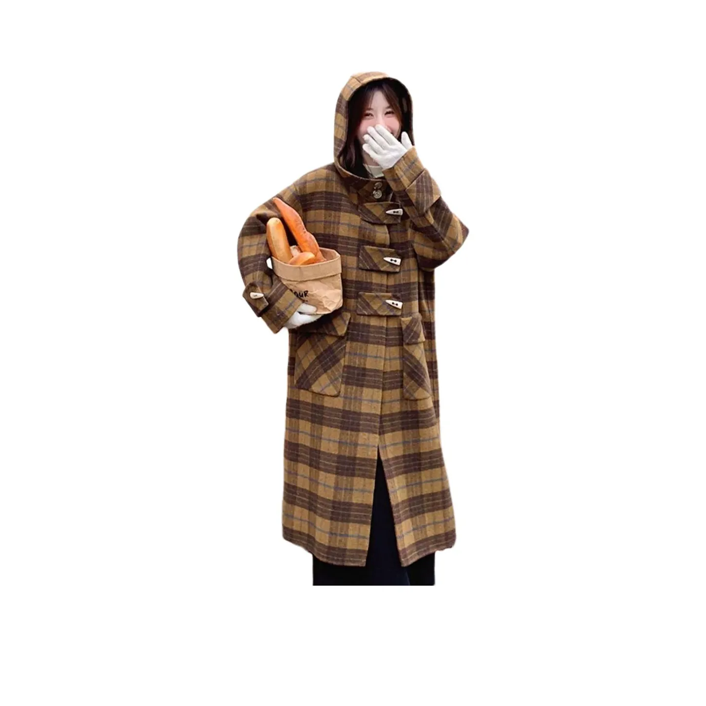LANGQING Клетчатое Женское Пальто
