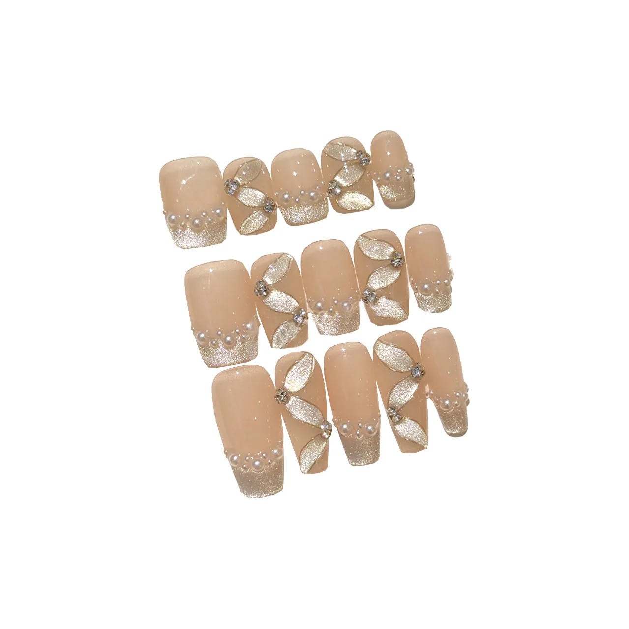 OEING Handcrafted False Nail Жемчужный Кошка's Eye Лента Мягкий Премиум Укороченный Nail Art Короткий Квадрат Золотой Телесный Кошачий глаз